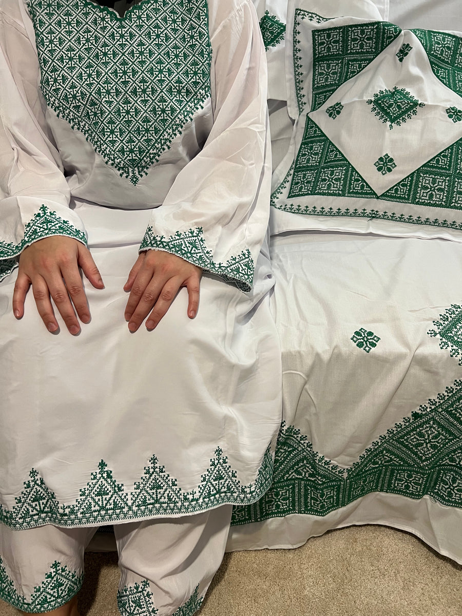 Henna jurk wit groen hotsell